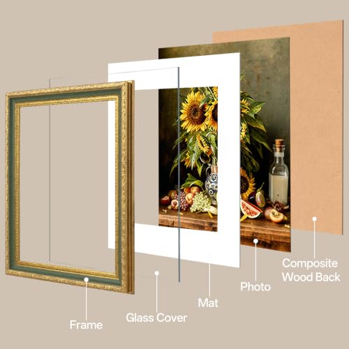 Image of eletecpro 8x10 Vintage Picture Frame, Glass Cover, Light Green, 2-Pack | Display Photo 5x7 with Mat or 8x10 without, Horizontal or Vertical, Tabletop or Wall Decor