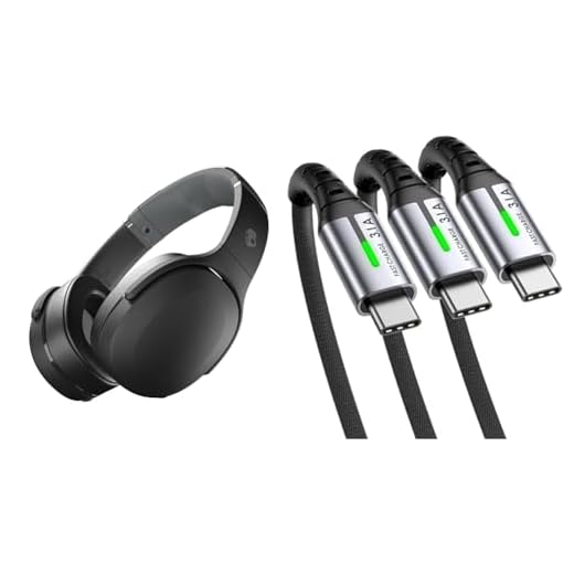 Skullcandy Crusher Evo Over-Ear Wireless Headphones with Sensory Bass, 40 Hr Battery, Microphone & INIU USB C Charger Cable, [3 Pack, 2+2+0.5m] USB A to USB C Cable 3.1A Fast Charging