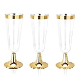 BUCLA 100 Pack Gold Plastic Champagne Flutes - 5OZ Plastic Champagne Glasses With Gold Rim - Premium...