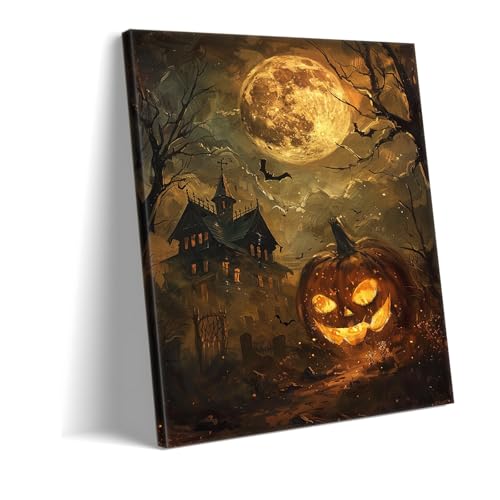 Toile Murale Citrouille Impression Impressionnante Clair de Lune Gothique