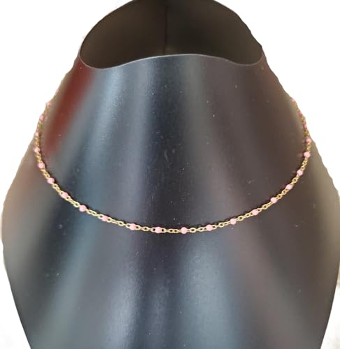 Collier perles émail artisanal - Collier chaine fine acier inoxydable doré - Collier été -...