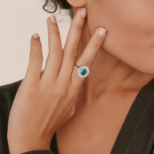 DAYBYDAY Oval Birthstone Rings for Women, 925 Sterling Silve Ruby/Sapphire/Emerald Double Halo Engagement Wedding Ring, 3ct-4ct Big Cockatil Rings3