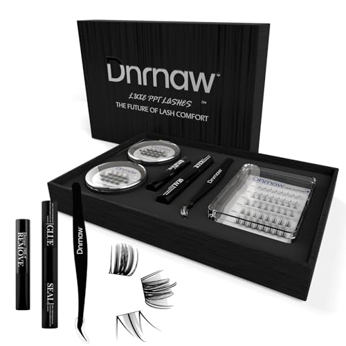Luxury Lash Clusters Kit - Wispy & Fluffy Cluster Eyelash Extensions 8-16mm, 150H Wear | Korean Hypoallergenic PBT Fibers, Waterproof Glue & Seal | Gift Ready Premium Box (Mix-black box)
