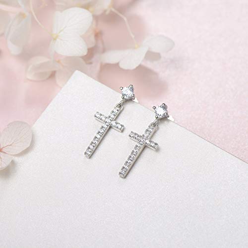 Carleen 14K White Gold Plated Sterling Silver Cubic Zirconia Cz Simulated Diamond Small Cute Cross Stud Earrings For Women Dangle Drop Earrings For Girls #TOP2