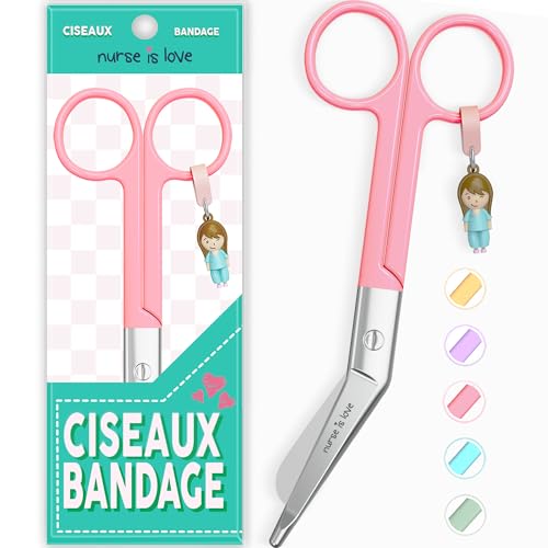 Nurse is Love Ciseaux infirmier, Ciseaux pour Bandage Medical | Lames Aiguisées a Bout Rond Idéal pour Coupe Pansement Compressif | Infirmiere Accessoires | Motifs exclusifs et Uniques