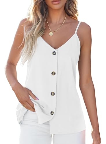 BLENCOT Tank Tops for Womens Summer Flowy Button Down V Neck Casual Sleeveless Trendy Shirts Spaghetti Strap Dressy Blouse White S