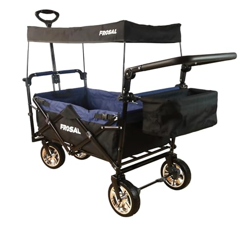 FROSAL Bollerwagen Loki faltbar Transportwagen klappbar schwarz-blau Kinder Klappbollerwagen PU Räder – Bild 3