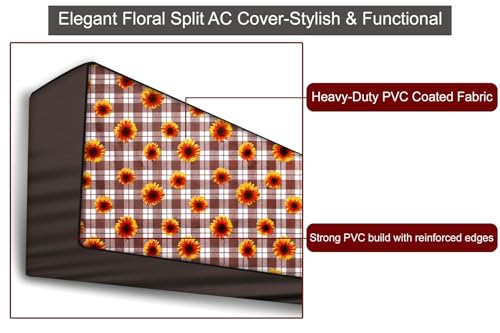 Image of The Furnishing Tree Split AC cover for indoor and outdoor unit of 2 ton waterproof and dustproof Brown Check and floral pattern