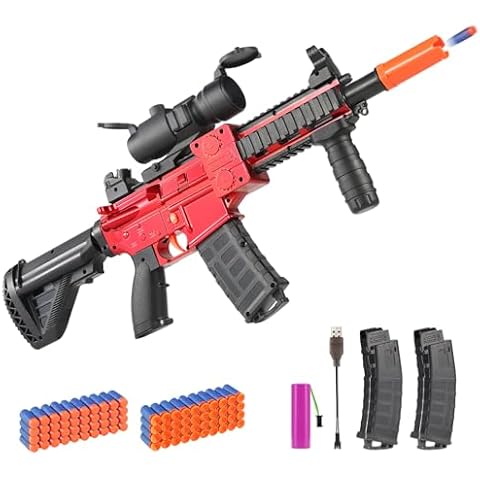 COOLFOX Realistic Sniper Rifle Toy Gun - Electric Foam Blaster with Scope 100 Soft Bullets 2 Magazines for Boy Age 8-12 Years Old, Outdoor Toys Gifts for Adult Kid Christma Birthday Red, 906A Cover