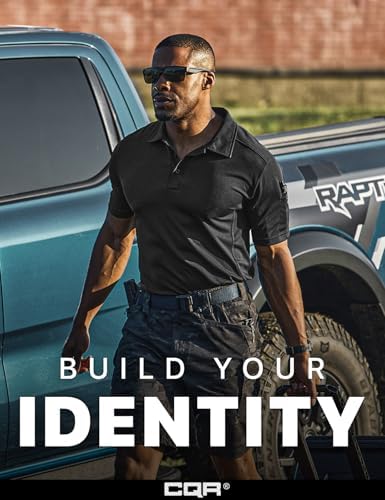 CQR Men's Quick Dry Tactical Polo Shirt, Lightweight Breathable Performance Polo, Short Sleeve UPF 50+ Outdoor Golf Shirt, Frost Essential Black, X-Large - 3