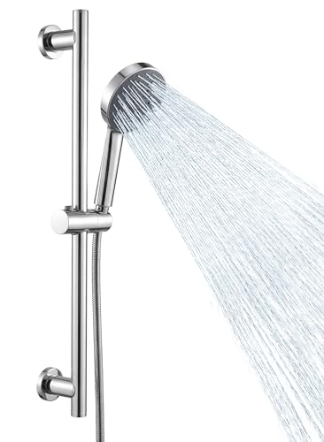 KES Adjustable Shower Head with Slide Bar, Handheld Shower Head Holder 5 Function with Extra Long Hose System Set, Wall Mount 18/8 Stainless Steel Polished Finish, F204-PS-C1