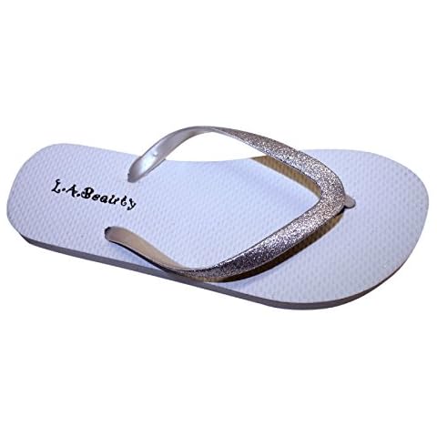 Dona Michi Leather Womens Flip Flop with Glitter Straps and Comportable Footbed, Cool Looking Style-White_5 Cover