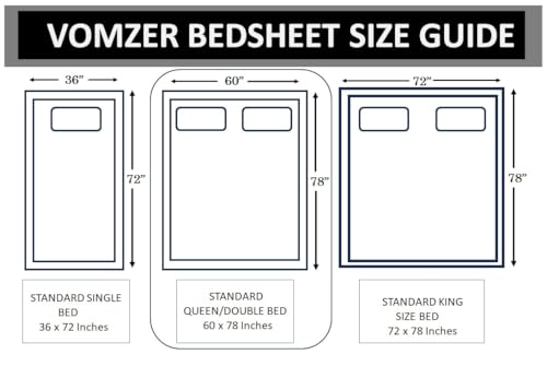 Image of VOMZER 300 TC Cotton Feel All Around Elastic Fitted Queen Size Printed Bedsheets, Supersoft Elastic Fitted Double Bedsheet with 2 Pillow Covers, Size 60x78x8 Inches White