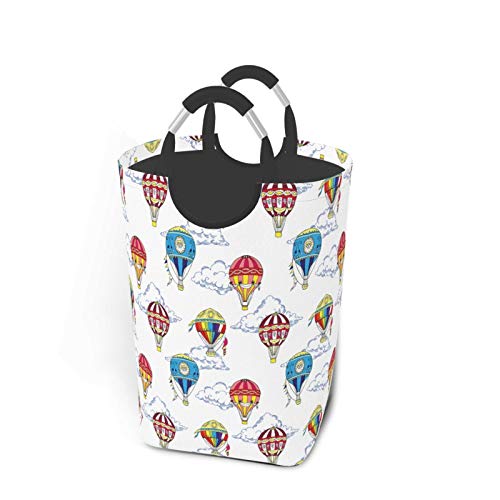 Wäschesack,Vintage Wolken Heißluftballons drucken,Großer faltbarer Wäschekorb,zusammenklappbarer Wäschekorb,zusammenklappbarer