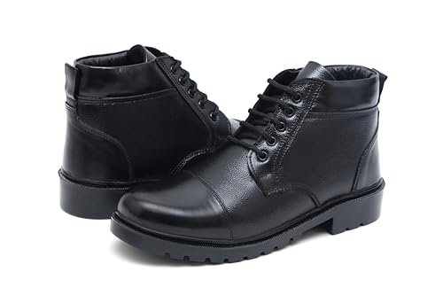 Image of ARAMISH Men's Genuine Black Genuine Leather Lace Up Police Boots - 08 UK