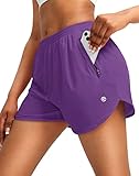 Women's Running Shorts with Zipper Pockets Quick Dry Athletic Workout Gym 3' Short Shorts for Women with Comfy Liner (Purple, Small)