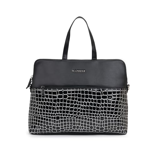 Image of Caprese Lily Large Laptop Bag for Women with Adjustable & Detachable Strap | Croc-Embossed Faux Leather | Fits Up to 15.6-Inch Laptop | Handheld & Shoulder Bag | Multi-Compartments for Office & Travel