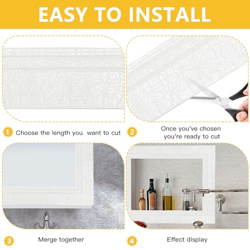 Wandleisten Selbstklebend 10m x 10cm, Zierleisten Selbstklebend Dicke 4 mm, Tapetenbordüre Selbstklebend Weiß, 3D Wandbordüre Selbstklebend, Tapetenbordüre Zierleisten für Wände, Flure, Treppen