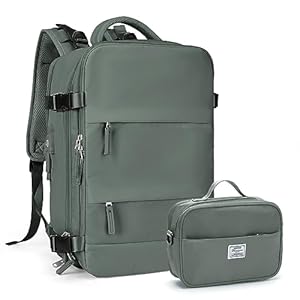 Large Travel Backpack For Women Men, Carry On Backpack,Hiking Backpack Waterproof Outdoor Sports Rucksack Casual Daypack Fit 15.6 Inch Laptop with USB Charging Port Shoes Compartment(Olive Green Set)