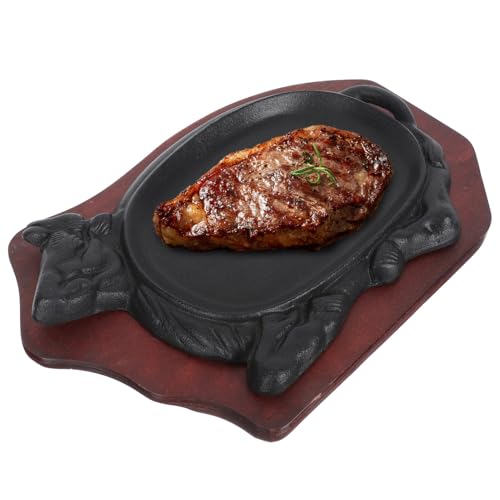 EPIGEIST Plaque de Grillade Fonte Ox Forme pour Steak et Poisson Antiadhésive avec Socle Poêle Teppanyaki Compacte et Résistante pour Barbecue et Cuisine Maison