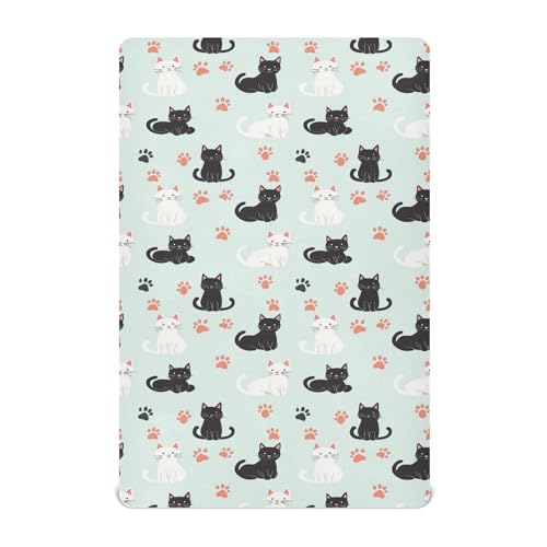 Crib Sheets for Boys Girl Cats Paws Neutral Mini Crib Mattress Sheets Fitted, Funny Toddler Baby Sheets for Crib Mattress Soft & Breathable 39 * 27 * 5In
