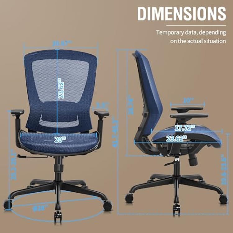ELABEST Mesh Office Chair,Ergonomic Computer Desk Chair,Sturdy Task Chair- Adjustable Lumbar Support & Armrests,Tilt Function,Comfort Wide Seat,Swivel Home Office Chair (Blue)
