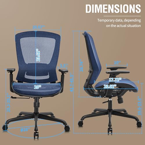 Image of ELABEST Mesh Office Chair,Ergonomic Computer Desk Chair,Sturdy Task Chair- Adjustable Lumbar Support & Armrests,Tilt Function,Comfort Wide Seat,Swivel Home Office Chair (Blue)