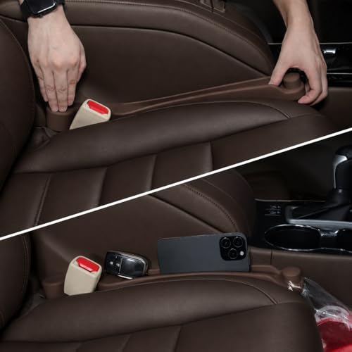 Image of Givifive Car Seat Gap Filler Set of 2, 3IN1 Seat Side Gap Filler Plug with Storage Slot & Hook Function, Soft Foam Universal Fit Car SUV Truck Fill Gap Between Seats Console Organizer(Dark Brown)