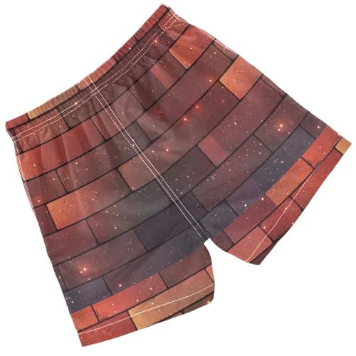 Pigsaly Boys Swim Trunks Gradient Flashing Brick Red Terracotta Checkered Boys Board Shorts Swimsuit Swimwear 5T2