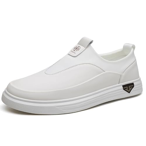 Trsorini Mens Shoes Casual Elastic Slip On Leather Loafers Lightweight Breathable Business Driving Shoes for Men White 7