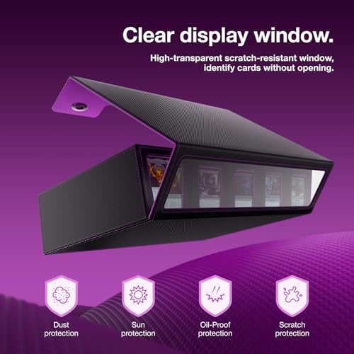 Image of 3900+ Trading Card Storage Box with Handle and Lock, Black Purple | Commander Display Window, 5-Row MTG Card Case, Secure Mechanical Lock, Portable Handle for Easy Transport, Top Loaders