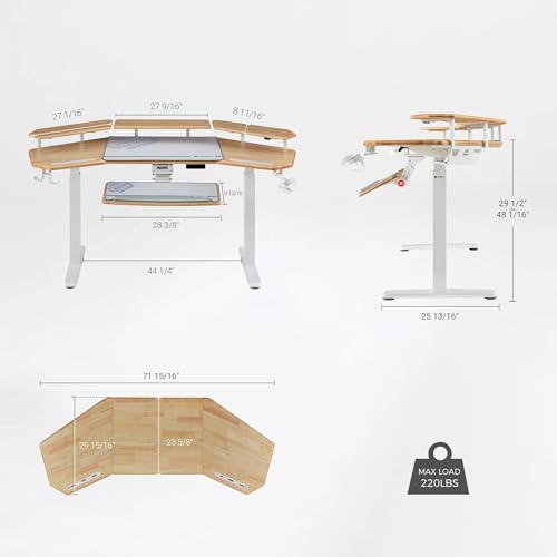 Image of EUREKA ERGONOMIC Solid Wood Top Gaming Desk with Keyboard Tray, 72 inch Wing Shaped Music Studio Table with LED Shelves, Heavy Duty Gaming Recording Live Stream Desk, Cable Slot Design