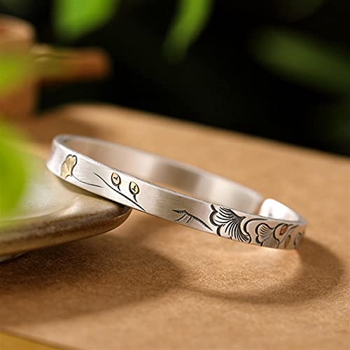 Bague ouverte feuille de ginkgo argent S999 pour un style bohème chic