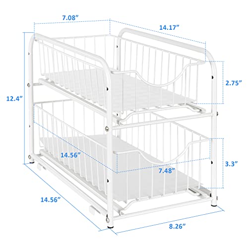 2 Pack - Pull Out Cabinet Organizer, 2-Tier Sliding Cabinet Organizer, Stackable Under Sink Cabinet Organizer With Storage Basket Drawers, For Kitchen, Countertop, Under The Sink, Bathroom, White #TOP5