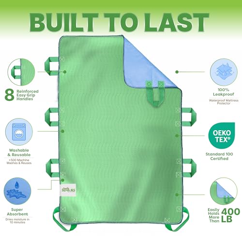 Absorbent Positioning Bed Pads for Elderly with 8 Handles 34