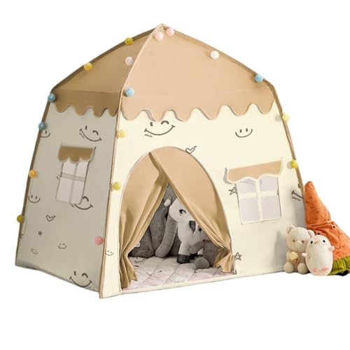 BRZU 子供用遊びテント プリンセスキャッスル型 室内用乳児おもちゃ屋 肌に優しい素材 安全無臭 親子用秘密基地 (スマイリーフェイス + (ハイハイマット))