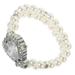 TENDYCOCO 1 St Dames Armband Horloge Parel Armband Armband Jade Strass Armband Dames Diamanten Armband Mooie Horloges Voor Meisjes Dame Horloge Legering Wit Polsbandje Mevrouw Geketend