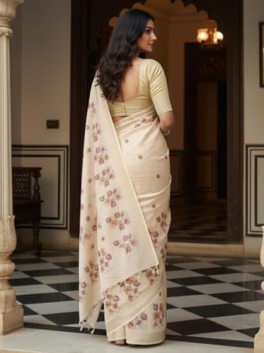 Image of AKHILAM Women's Cotton Silk Floral Printed Saree With Unstitched Blouse Piece (VAISHALI101 SU Parent)