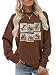 Semisun Women's Vintage Western Rodeo Bronc Riding Graphic Sweatshirt Retro Cowboy Riding Crewneck Long Sleeve Pullover Top Coffee