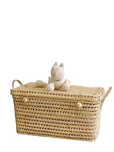 Coffre de rangement en feuilles de palmier, Malle osier 60 cm, Coffre à jouet, Malle rangement