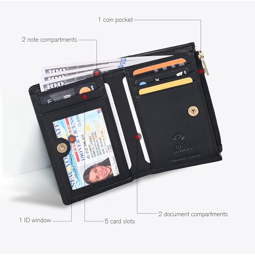 Image of Oak Leathers Leather Wallet For Women - Small RFID Coin Purse Credit Card & ID Holder for Ladies, Gift for Women's, Bifold Wallets (Nappa Black)