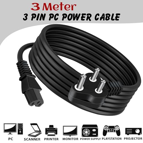 Image of 3 Meter 3 Pin PC Power Cable 18AWG IEC Mains Kettle Lead Replacement Cord for Desktop /Monitor /Printer - Black