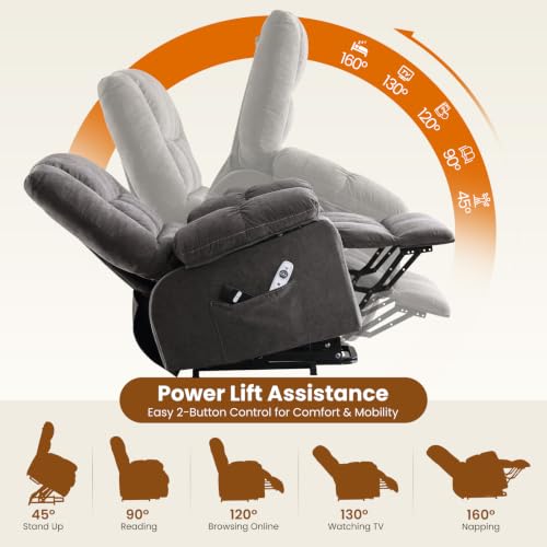 Image of BOSMILLER Electric Power Lift Recliner Chair Sofa with Massage and Heat for Elderly,Lift Chair with Front Pocket & Side Pockets for Living Room
