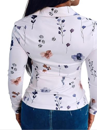 CHICME Womens Floral Print Button Down Shirt 2025 Long Sleeve Ruched Front Slim Fit Blouse Casual Office Tops3