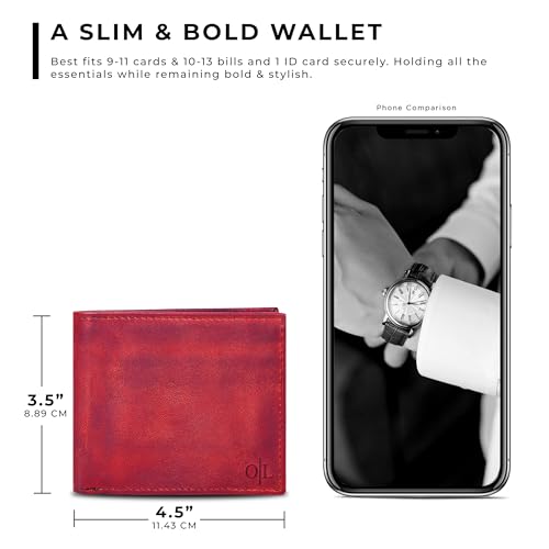 Image of Oak Leathers Leather Wallet for Men - RFID Bifold Wallets with 9 Credit Cards 1 ID Window Slim Minimalist Front Pocket Gift For Men