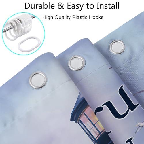 Nautical Ocean Lighthouse Shower Curtain Set for Bathroom, Bible Verse Coastal Beach Fabric Shower Curtain Restroom Bathtub Decor Accessories with Hooks 69X70 inch - Image 6