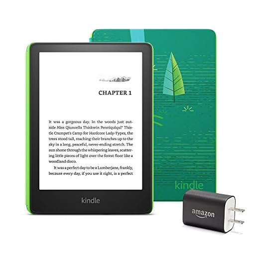 Kindle Paperwhite Kids Essentials Bundle Including Kindle Kids Device - (16 GB), Kids Cover - Emerald Forest, Power Adapter, and Screen Protector