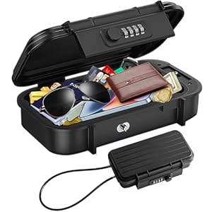 Security Case LockBox with Code, Portable Safe Box with Removable Chain Combination Lock Box Mini Anti-Theft Travel Safe Waterproof Lockable Box for Gym Hotel Dorm Home Car Pool Beach