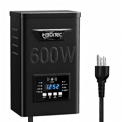 Image of HIBOITEC 600W Low Voltage Transformer with Dusk to Dawn Photocell Timer | 120 AC to 12 /15 AC Weatherproof Landscape Lighting Transformer with Instant Memory After Outage for Long Runs Whole Yard