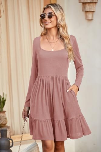 Image of Newshows Women's 2026 Summer Casual Square Neck Ruffle A Line Beach Vacation Sundress Work Business Dress with Pockets
